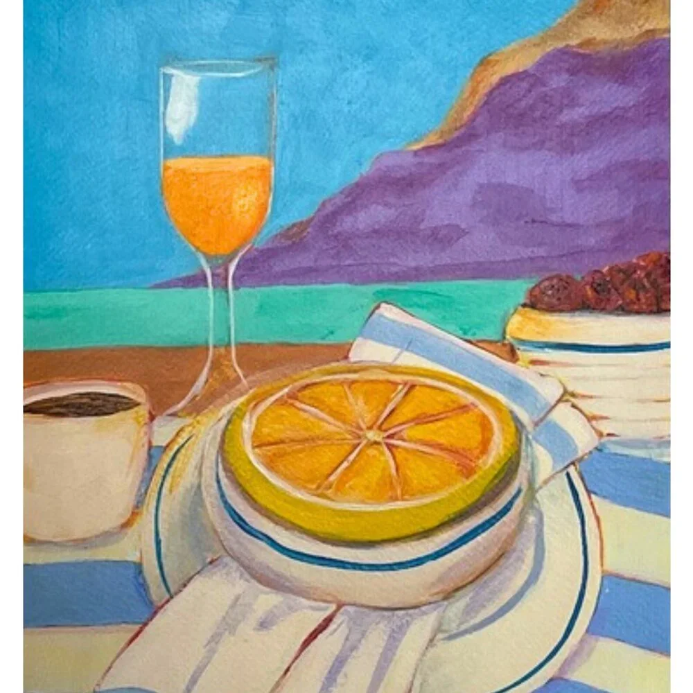 Original Artwork Colorful Acrylic Beachside Still Life Painting With Fruit - Picture 11 of 14